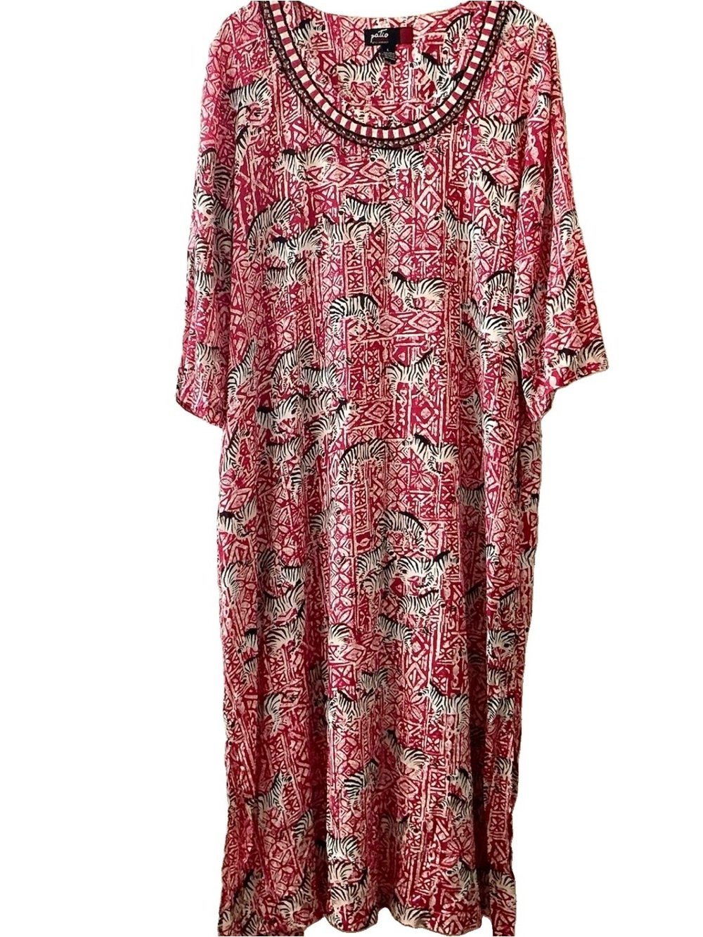Patio Casuals by Cabernet Maxi Dress Kaftan Embroidered Mixed Print Vacation L